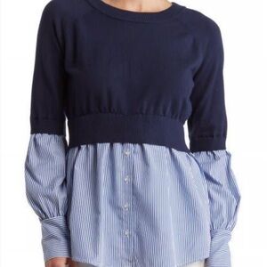 Chic Navy and Blue Striped Women's Blouse